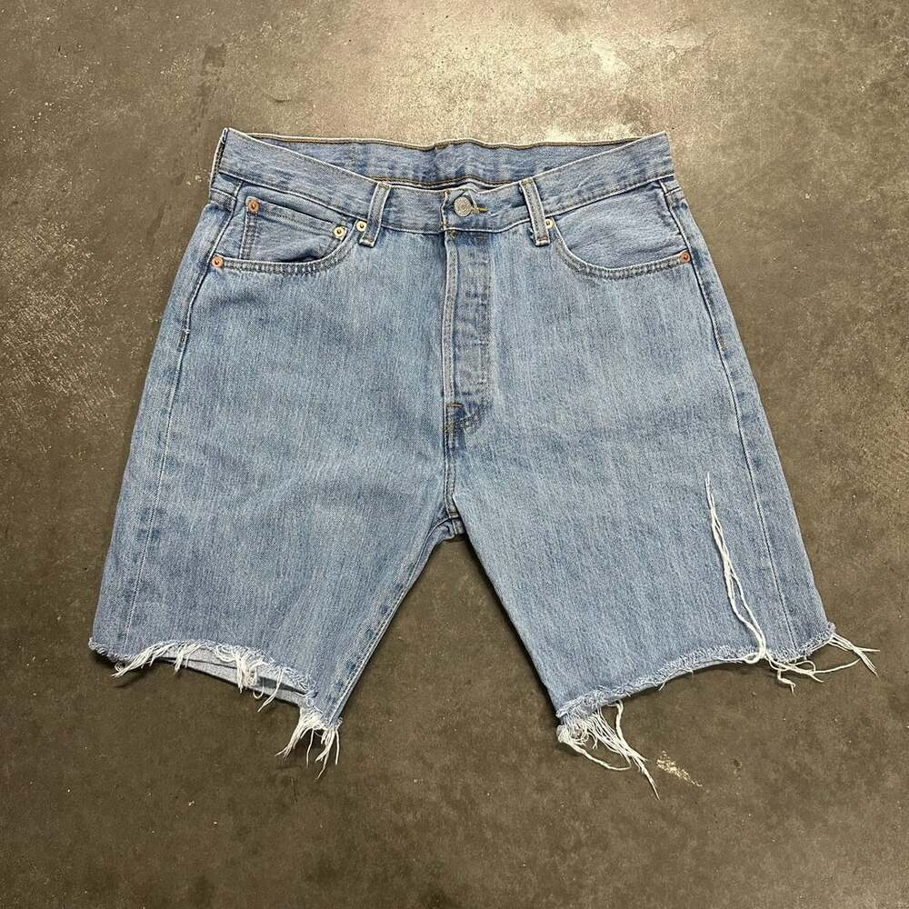 Levi's 501 Button Fly Distressed Cut Off Denim Shorts